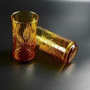 Vintage Cooler Gold Bounty by LIBBEY GLASS COMPANY - Set of 2 - 5 1/4" Tall
